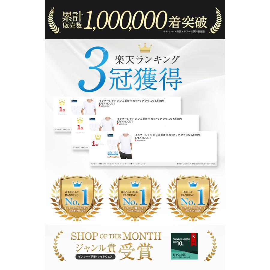 インナーシャツ メンズ インナー ウェア 肌着 5枚組 半袖 速乾防臭 vネック クセになる肌触り EASY-MODE-T | IGRESS | 05