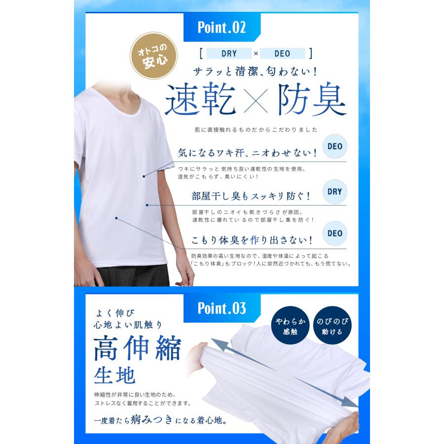 インナーシャツ メンズ インナー 肌着 5枚組 半袖 速乾防臭 Uネック クセになる肌触り BALLOT バロット | BALLOT | 05