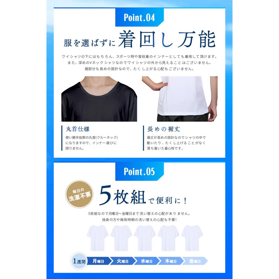 インナーシャツ メンズ インナー 肌着 5枚組 半袖 速乾防臭 Uネック クセになる肌触り BALLOT バロット | BALLOT | 07
