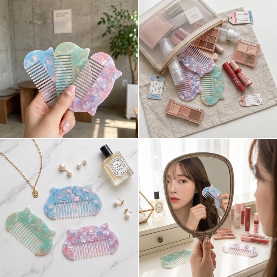 ☆ヘアコーム68アセテート櫛アセチヘアブラシ高級大理石マーブル柄14.5
