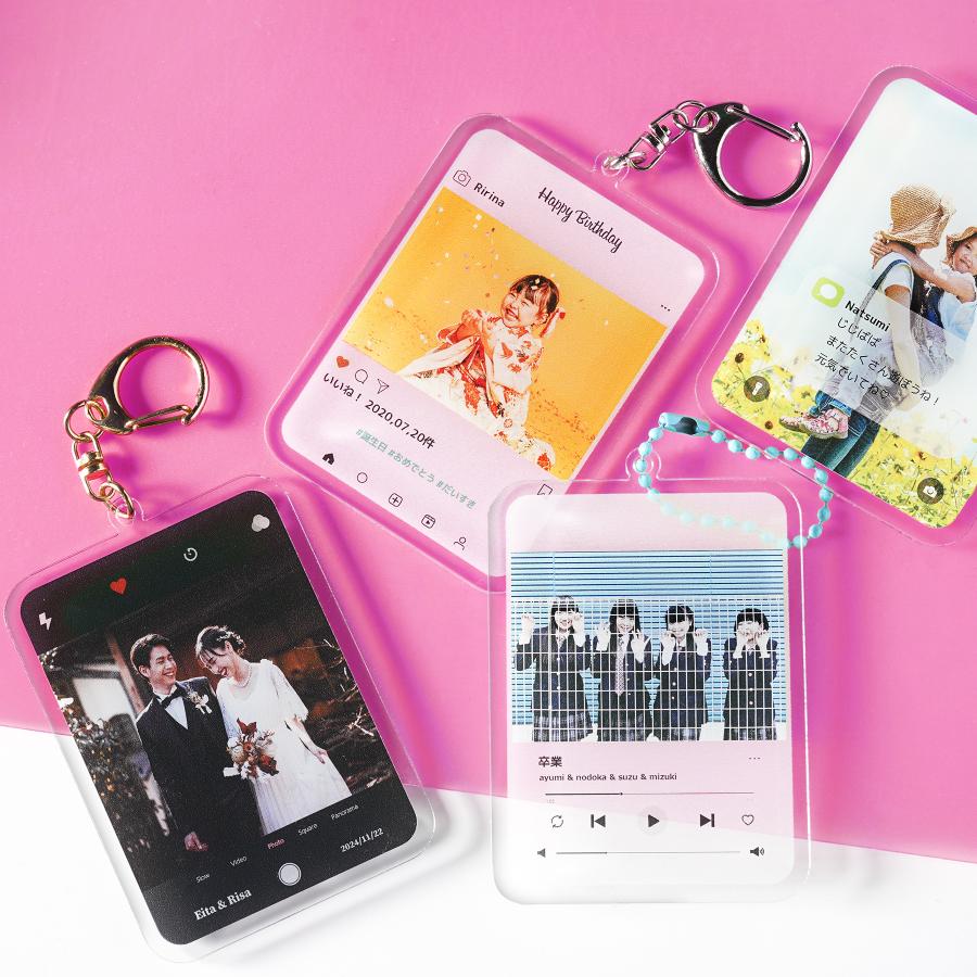 キーホルダー インスタ風 SNS オリジナル アクキー 写真 アクリルキーホルダー 名入れ オリジナル 推し活 フォト ペア カップル プレゼント | 