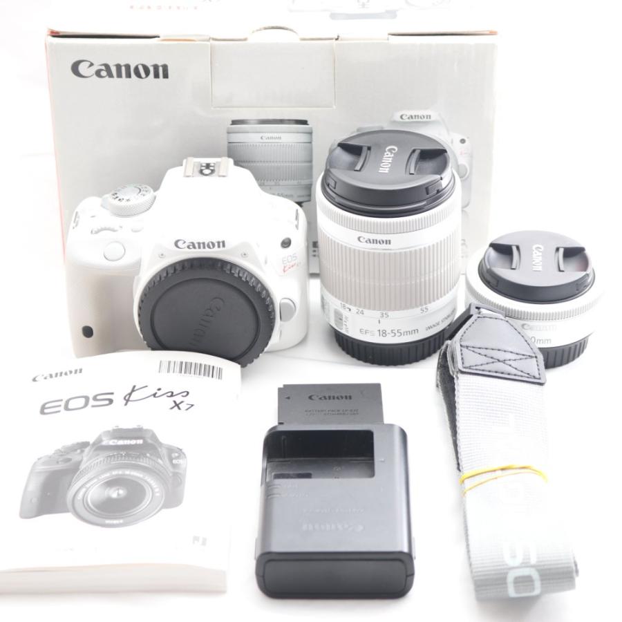 【美品】Canon EOS Kiss X7 ホワイト（レンズ2個、外箱など） Canon EOS Kiss X7 ダブルレンズキット II ホワイト : ネクスト