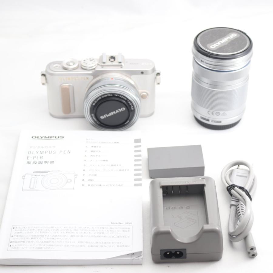 美品OLYMPUS PEN E-PL8 ダブルズームキット ホワイト ミラーレス OLYMPUS ミラーレス一眼 E-PL8 EZ ダブルズームキット ホワイト