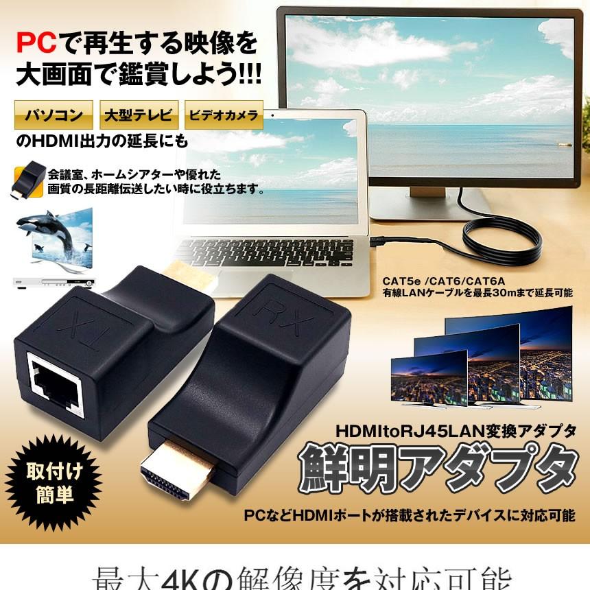 HDMI 鮮明アダプタ 延長器 HDMI to RJ45 LAN 変換 HDCP パソコン モニタ 監視カメラ TV テレビ 4K SENMEAD |  | 01