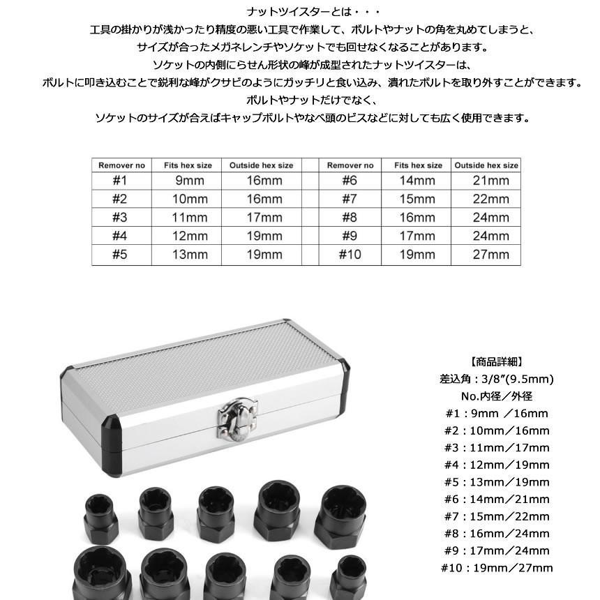 ナットツイスター セット 10点セット 9−19mm ナット外し ボルト外し