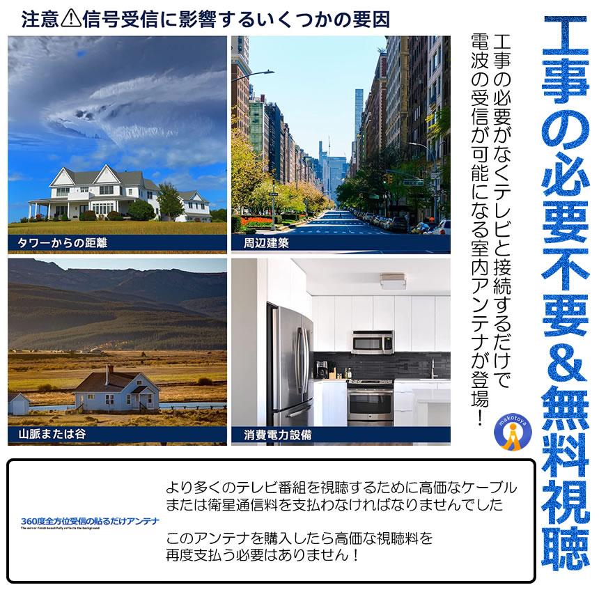 室内アンテナ 貼る テレビアンテナ 360度 全方位受信 350KM 受信 室内アンテナ 貼る テレビアンテナ 360度 全方位受信 350KM 受信