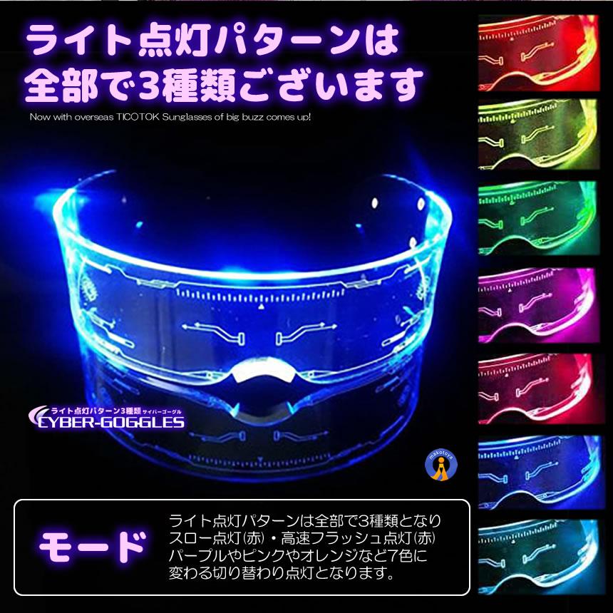 ゴーグル 7色切替 サイバーゴーグル 近未来 サングラス LED ネオン