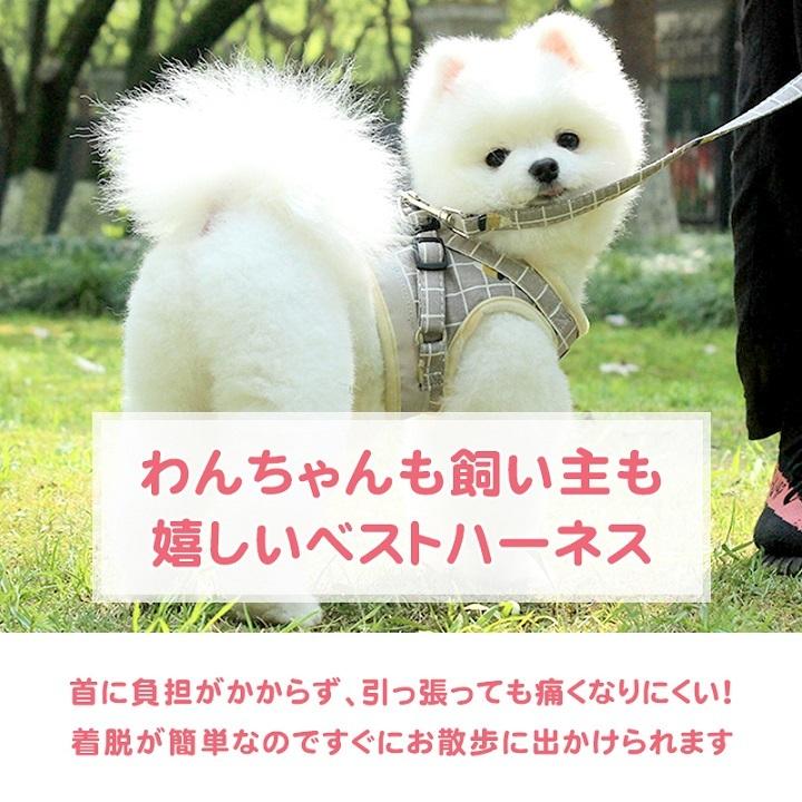 ハーネス 犬 おしゃれ かわいい チェック 胴輪 リード 首輪 小型犬 中型犬 脱げない 簡単 散歩 お出かけ ペット 光る ドッグ 猫 zチェックハーネスo y10｜nextstagestore｜05