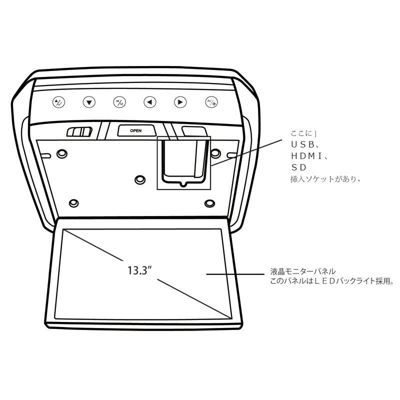 ハイエース 1年保証 200系 フリップダウン モニター 13.3インチ HDMI