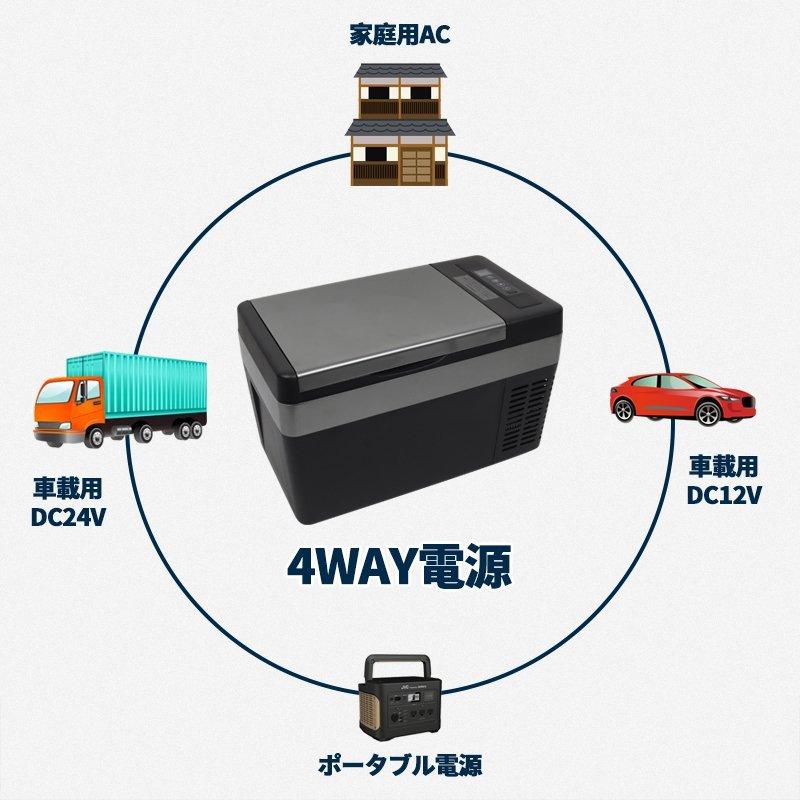 車載冷蔵庫 25L -22℃〜10℃ 45W 急速冷凍 2WAY電源対応 AC100V/DC12V24V