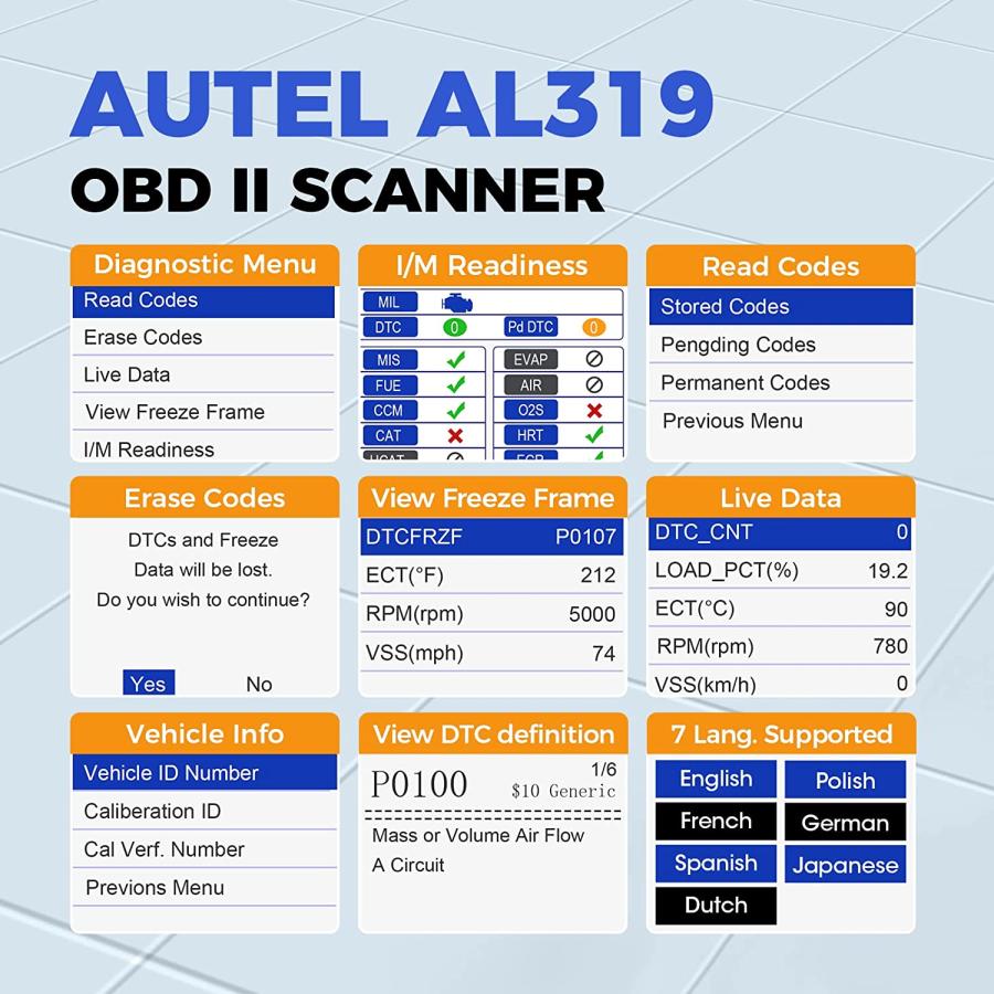 Autel AL319 日本語化済 日本語マニュアル付き OBD2スキャナー 診断機 OBD2 故障診断機 自動車 車 スキャンツール ...