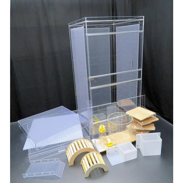 完売完売大型チンチラ一体化ケージ 45×45×93cm 3面パンチング 平面フタ スペシャルセット ケージ、アクセサリー デグーマウス ジョイントケージ 60×45×93 スペシャルセット キャスター架台付