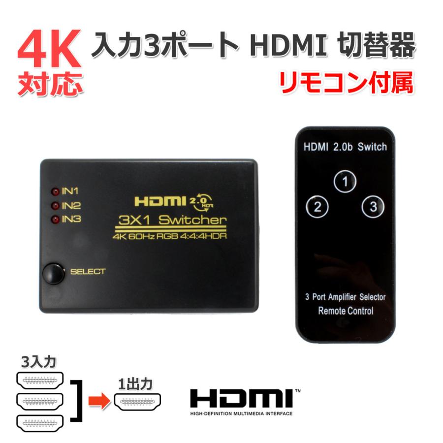 「送280円」4K対応 リモコン付 3ポートHDMI 切替器 3入力1出力切り替えHDMIセレクター