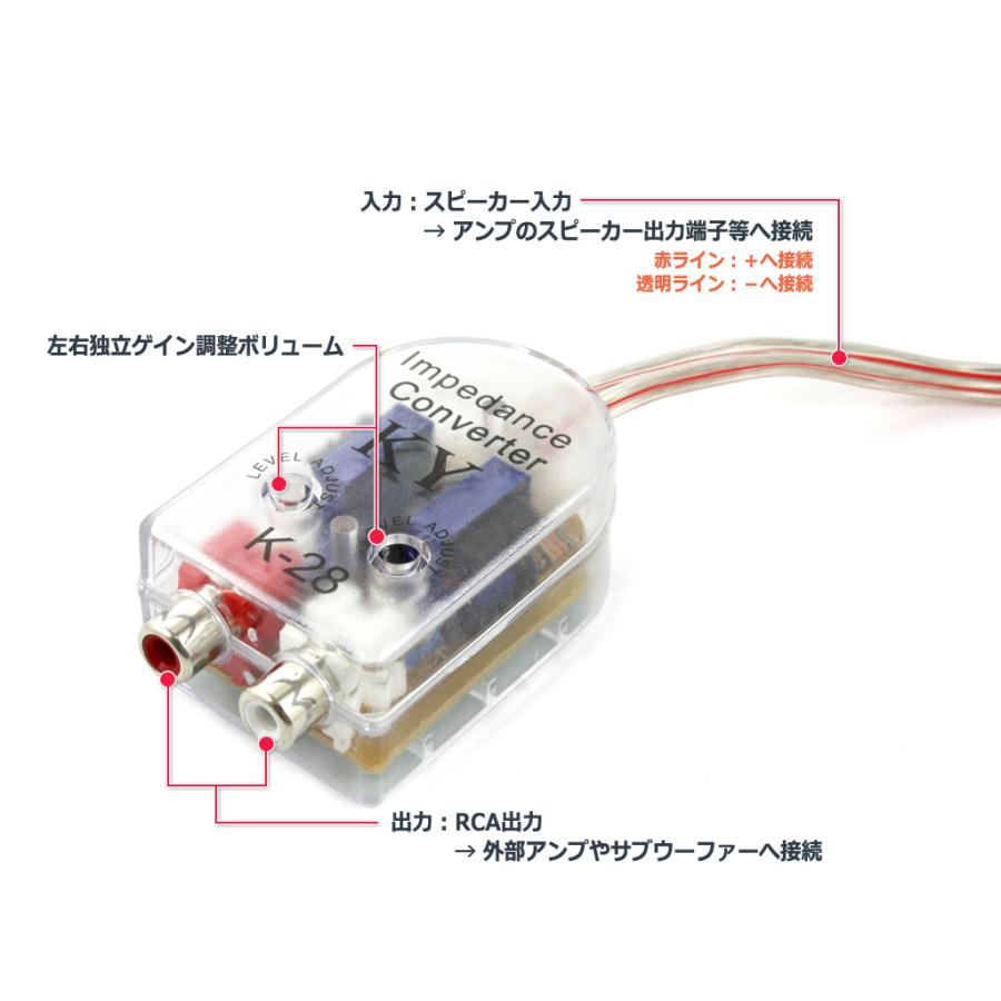 ハイ/ロー コンバーター(2ch) スピーカー出力をRCAライン出力に変換 コンパクトタイプ｜nfj｜02