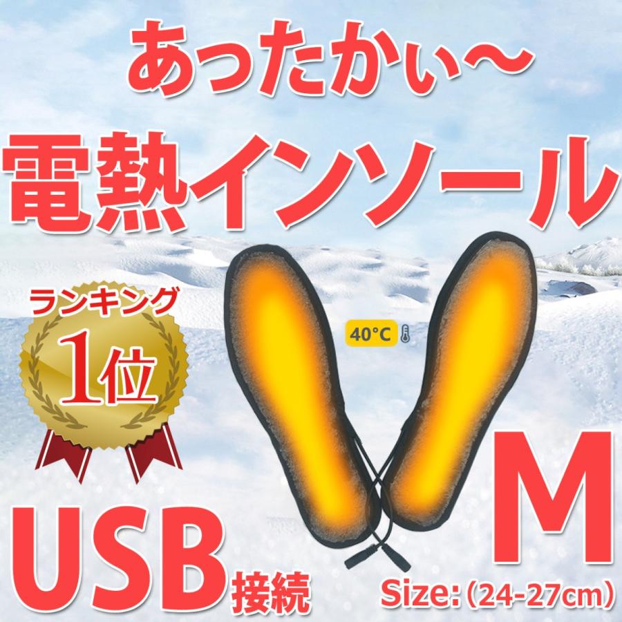 USB接続 あったかグッズ 電熱 インソール ヒーター M(24-27cm) 起毛やわらか素材 電熱ウェア 冷え対策[暖]フットウォーマー 車内｜nfj