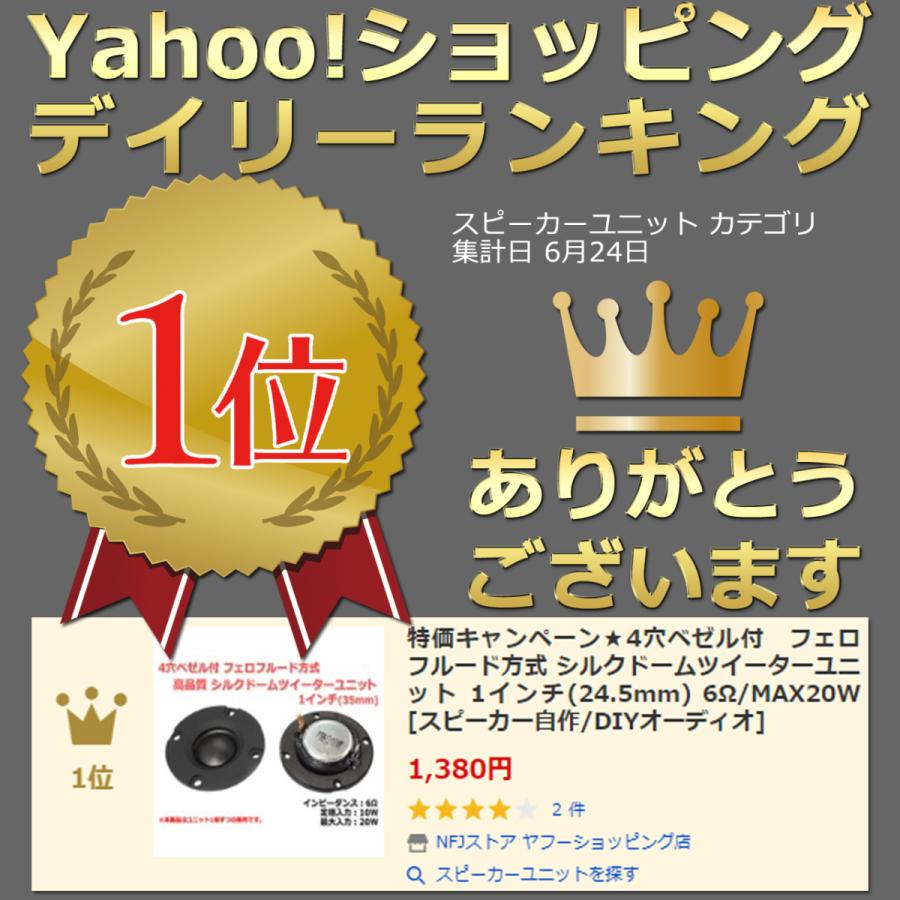 4穴ベゼル付 フェロフルード方式 シルクドームツイーターユニット 1インチ(24.5mm) 6Ω/MAX20W [スピーカー自作/DIYオーディオ]  : NFJストア ヤフーショッピング店 - 通販 - Yahoo!ショッピング