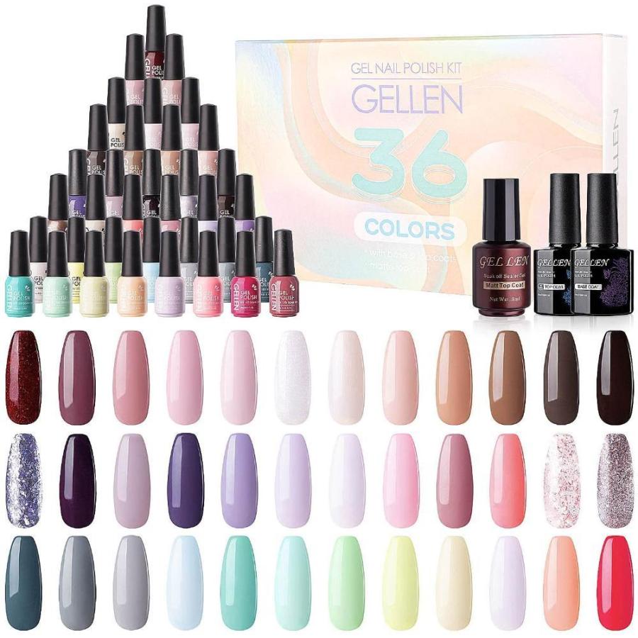 ふるさと割 Gellen ジェルネイル セルフネイル ポリッシュタイプ ベーストップマットジェル付き 36色セット カラージェル ジェルネイル Thelinkedpeople Com