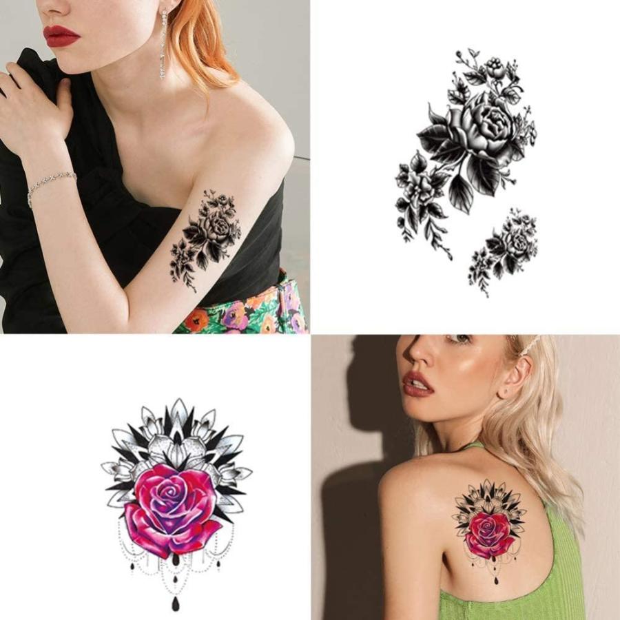 高級素材使用ブランド 財布 帽子 ファッション小物 Tafly 入れ墨マンダラタトゥーシール蝶薔薇花腕女性 12枚 Www Threeriversofs Com