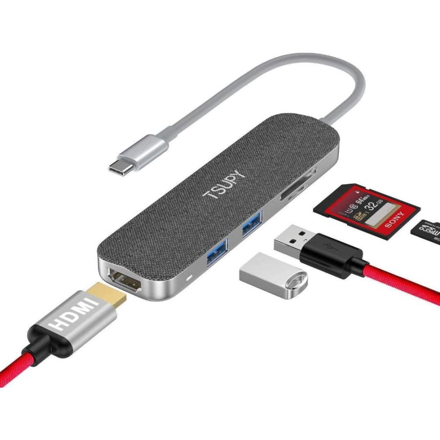1331円 【訳あり】 TSUPY USB C ハブ 5 in 1 ファブリックのデザイン Type-C ケーブル HDMI 4K 出力 変換アダプタ 2つの USB3.0
