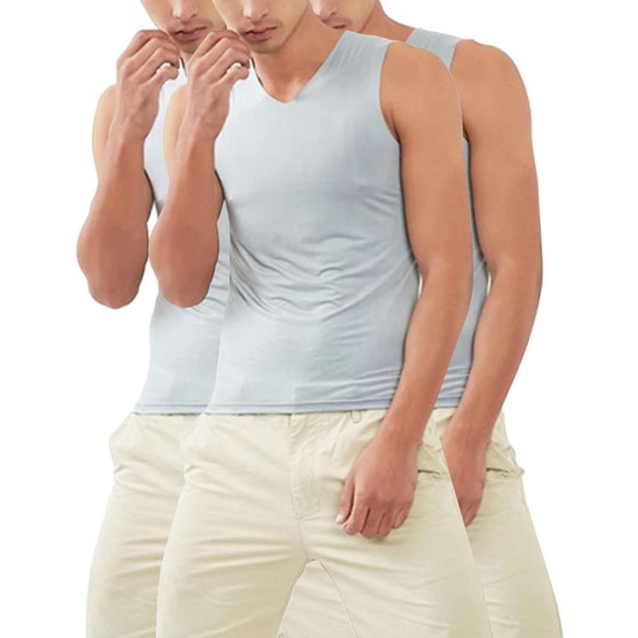 メンズ インナー クール ドライ シームレス ノースリーブ Vネック シャツ 吸汗 速乾 男性 肌着 下着 3
