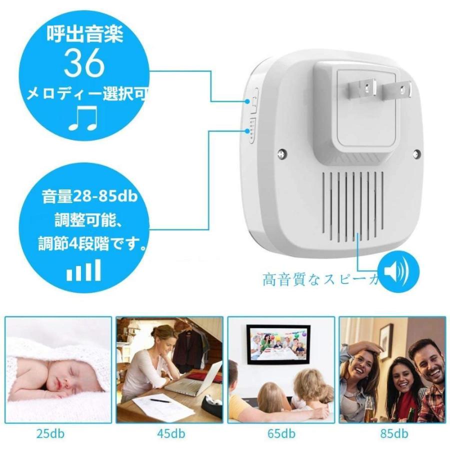 ワイヤレスチャイム 呼び出しチャイムセット 呼び鈴 防水 防塵 玄関ドアベル インターホン 36メロディー 4段階音量調節 最高280mの無線範囲