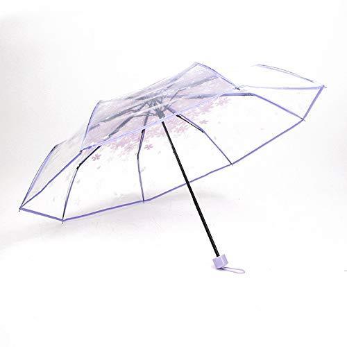 偉大な Wenxiu 女性の女の子のための折りたたみ透明桜傘透明なドーム傘ロマンチッククリアサニー傘 パープル 最高の品質
