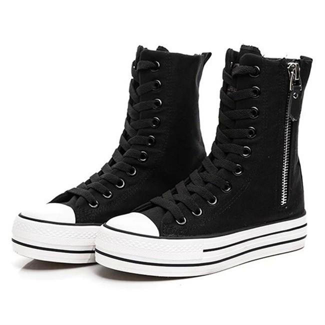 スニーカー レディース キャンバス ハイカット 厚底 編み上げ レース