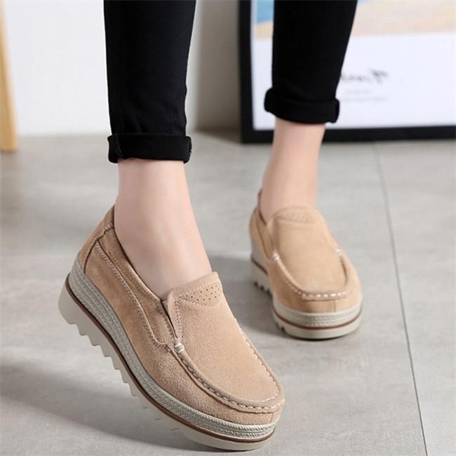 スリッポン レディース ローファー シンプル モカシン 厚底 スエード調