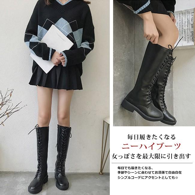 ロングブーツ レディース レースアップロングブーツ 編み上げ ロング丈 ローヒール 美脚 カジュアル おしゃれ 履きやすい 歩きやすい 全2色 大きいサイズ bdcx05 Ngytomato 通販 Yahoo ショッピング