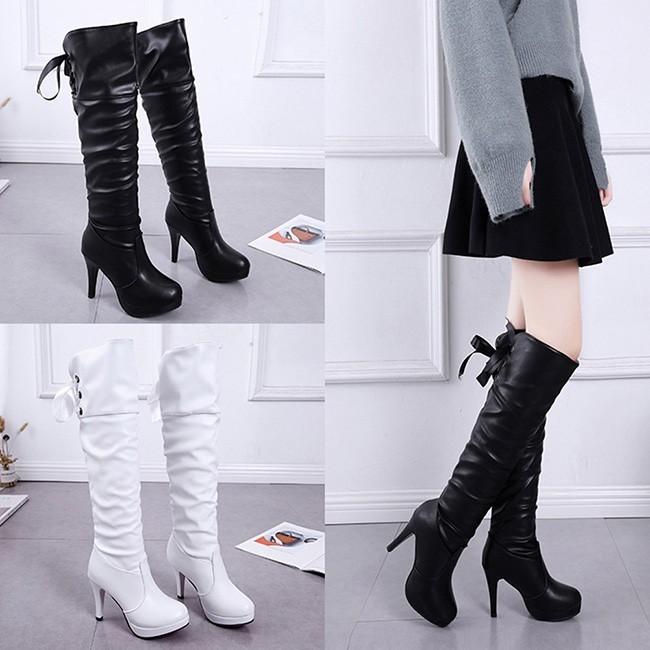 ロングブーツ レディース ニーハイブーツ 無地 ハイヒール 厚底 美脚