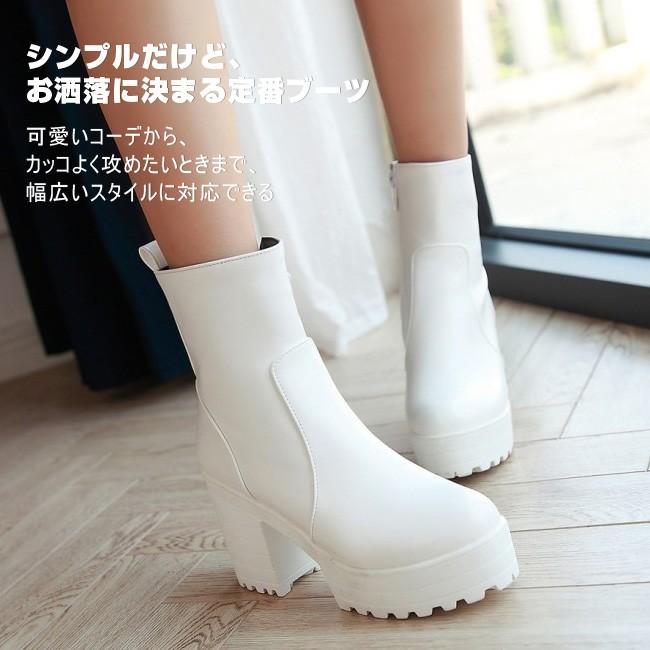 ショートブーツ レディース ショート丈 ミドルヒール 太ヒール 厚底 シンプル 美脚 おしゃれ 履きやすい 歩きやすい 黒 白 大きいサイズ コスプレ靴 Cosplay用 cgd11 Ngytomato 通販 Yahoo ショッピング