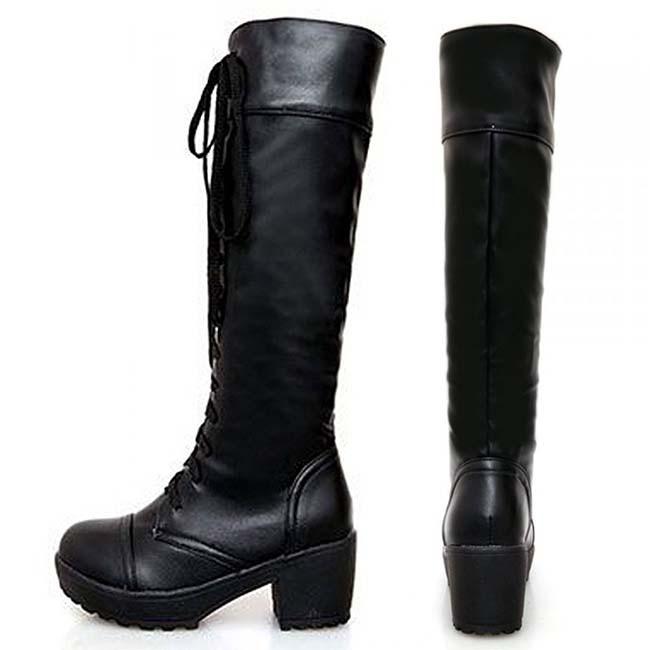 ブーツ レディース ロング 黒 白 秋冬 シンプル 美脚 レースアップ
