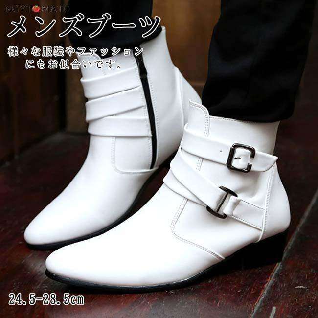 ショートブーツ メンズ ブーツ サイドジッパー ショート丈 PUレザー