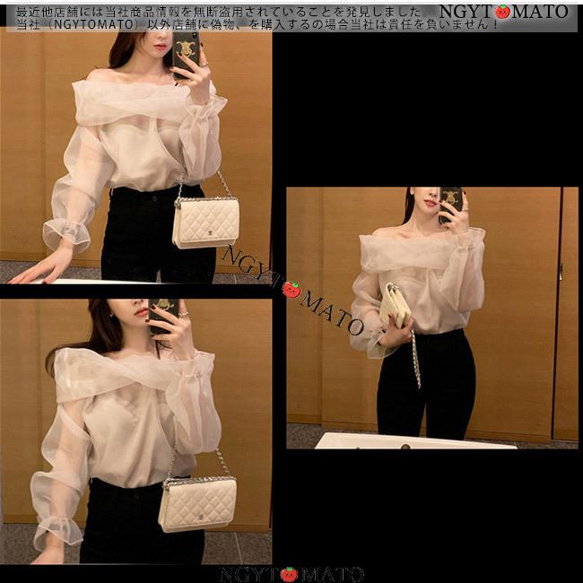 ブラウス レディース シャツ 長袖 シフォン 無地 白 黒 上品 薄手