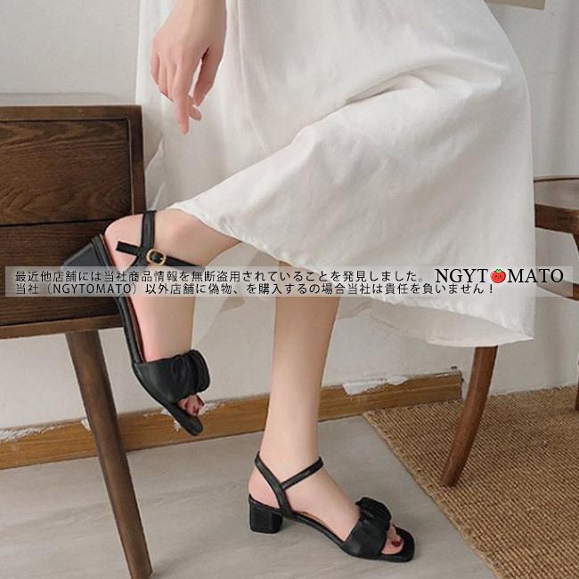 サンダル レディース 太めヒール ストラップサンダル スクエアトゥ