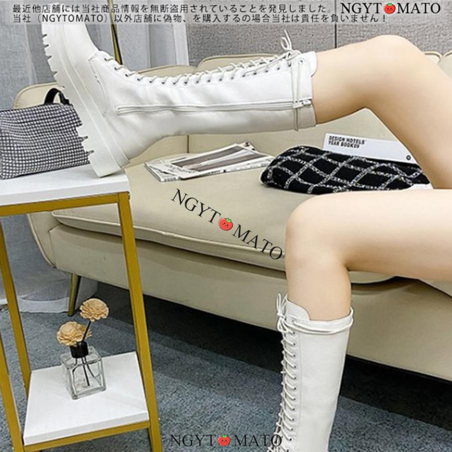 ロングブーツ レディース 厚底 ラウンドトゥ レースアップブーツ