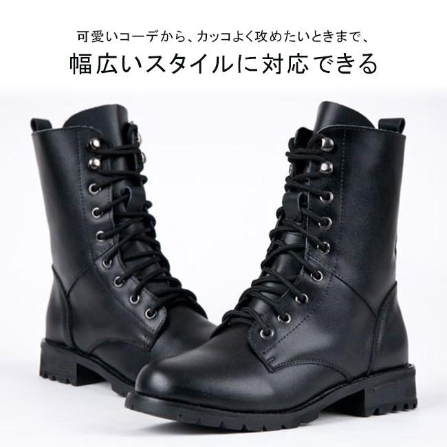 ショートブーツ レディース 太ヒール レースアップ 編み上げブーツ