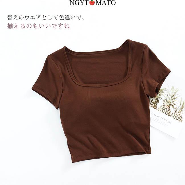 tシャツ レディース カップ付き 半袖 ブラトップ インナー リブ ノンワイヤー カップ付きインナー 無地 カットソー 伸縮性 下着 肌着 無地 カジュアル 楽チン｜ngytomato｜09