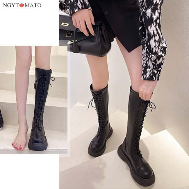 ロングブーツ 厚底 レディース ラウンドトゥ プラットフォーム バック