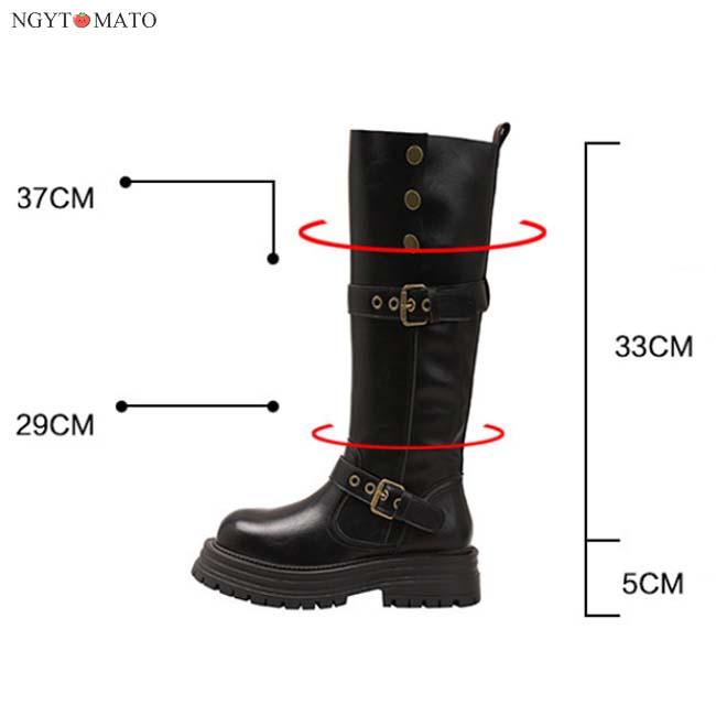 ロングブーツ レディース 黒 ブーツ ロング丈 厚底 ラウンドトゥ 