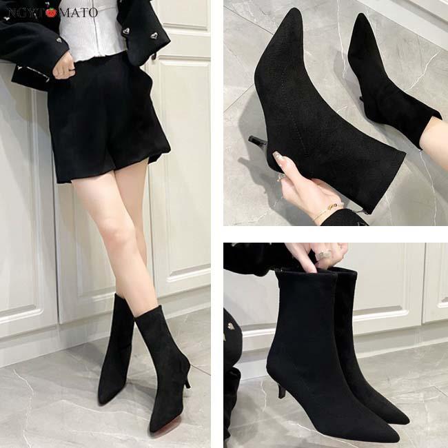 ソックスブーツ レディース スエード調 ブーツ ショート丈 ヒール