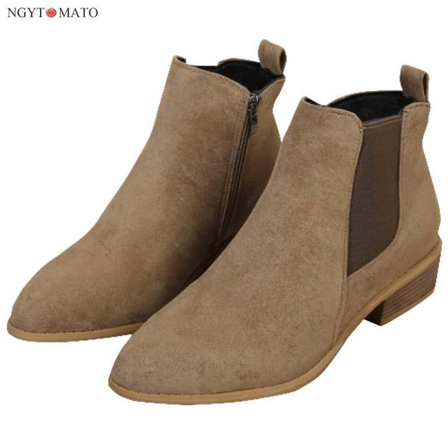 サイドゴアブーツ ショート丈 ポインテッドトゥ ローヒール ファスナー