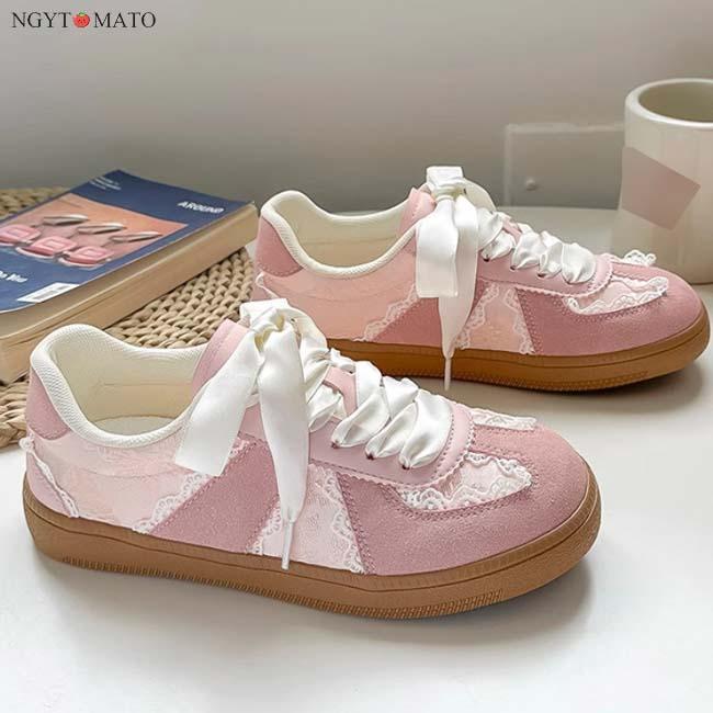 スニーカー レディース 厚底 PU 総レース シルバー 白 バレエシューズ