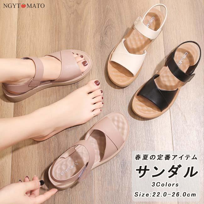 サンダル レディース ストラップ 厚底 フラットヒール PU マジック