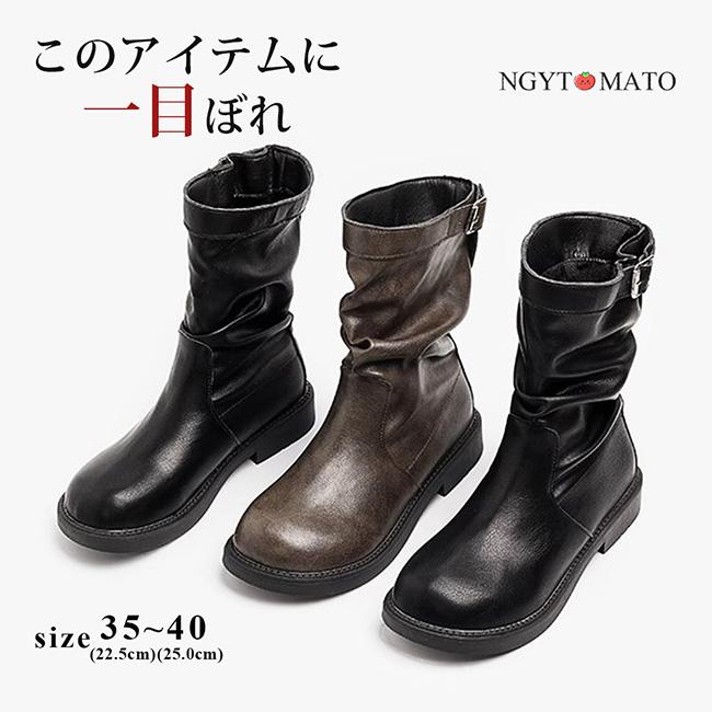 ショートブーツ レディース ローヒール ラウンドトゥ エンジニアブーツ