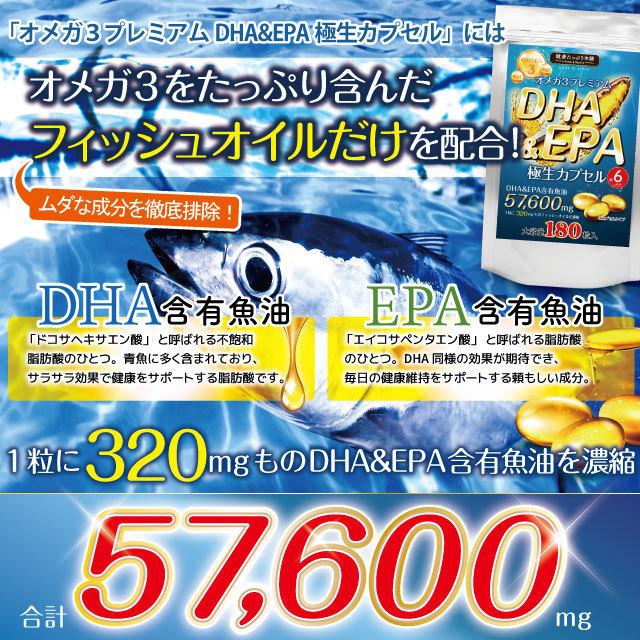 健康たっぷり本舗 オメガ3 DHAEPA 極生カプセル 大容量 約6ヶ月分/180粒 DHA EPA 魚油 フィッシュオイル 57600mg サラサラ カプセル サプリ|nhl|05