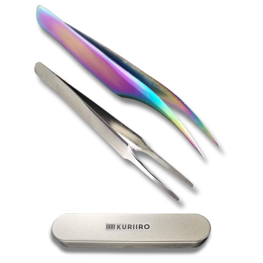 ピンセット 精密 先曲がり 先丸 2本セット ケース付き ステンレス