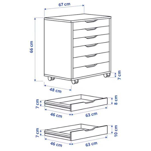 ALEX アレクス チェスト 67x66 cm ALEX アレクス 引き出しユニット キャスター付き, ホワイト, 67x66 cm
