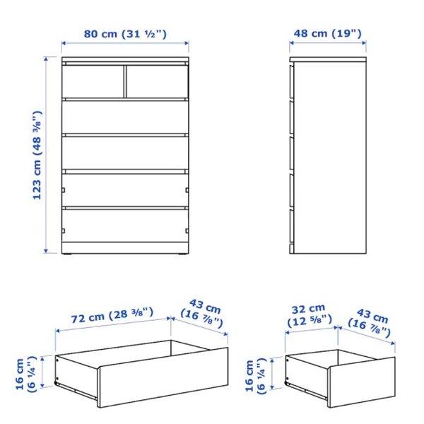 イケア（IKEA） MALM マルム チェスト 引き出し 6段 ホワイト 80x123