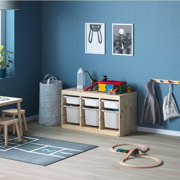 IKEA イケア TROFAST 収納コンビネーション ボックス付き 94x44x53 cm ライトホワイトステインパイン グレー ホワイト 493.287.70_1